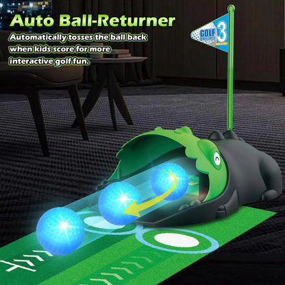 Kids Toy Golf Club Set with  LED Automatic Ball Return Putting Mat Mini Golf Game