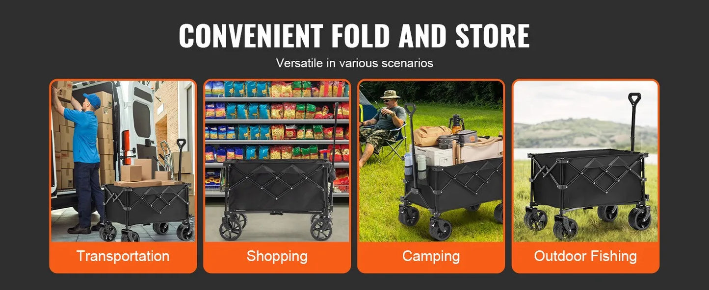 Collapsible Folding Beach Wagon with All-Terrain Wheels and Drink Holders