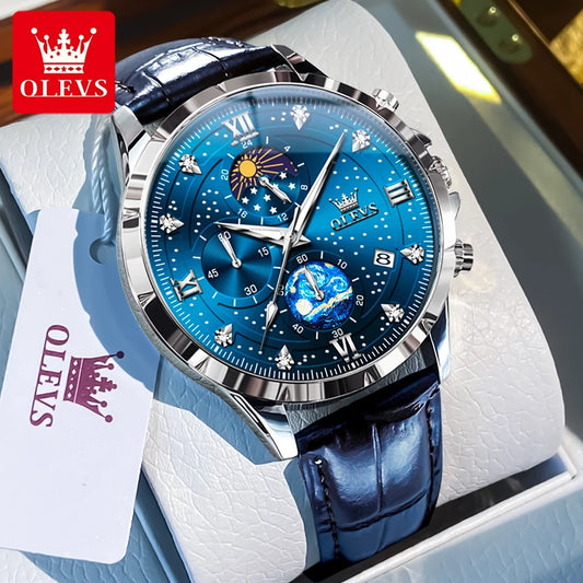 OLEVS Trend Men's Moon Phase Luminous Starry Sky Dial Quartz  Wristwatch