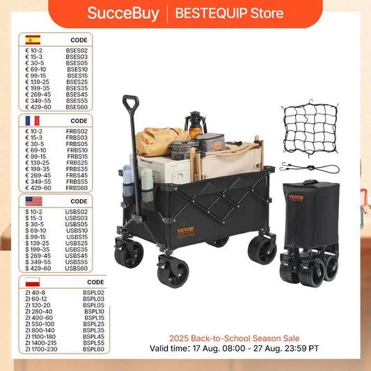 Collapsible Folding Beach Wagon with All-Terrain Wheels and Drink Holders