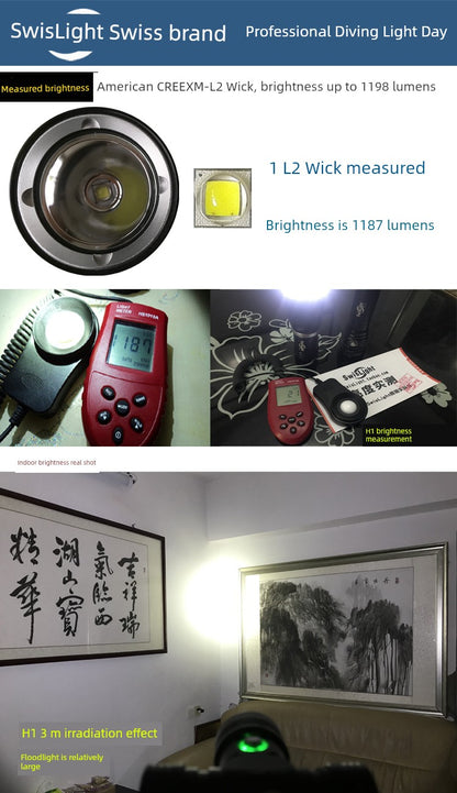 Professional Diving Headlamp Swiss L2  Waterproof 30 M Super Bright