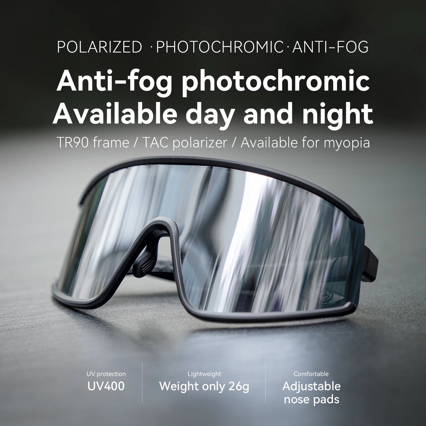 ROCKBROS Cycling Sunglasses Polarized UV400 Driving Non-slip Anti-fog Photochromic Glasses