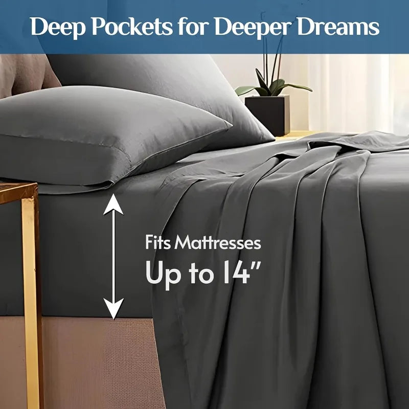 Dark Grey Queen Sheets Set, with 14 inch Deep Pocket