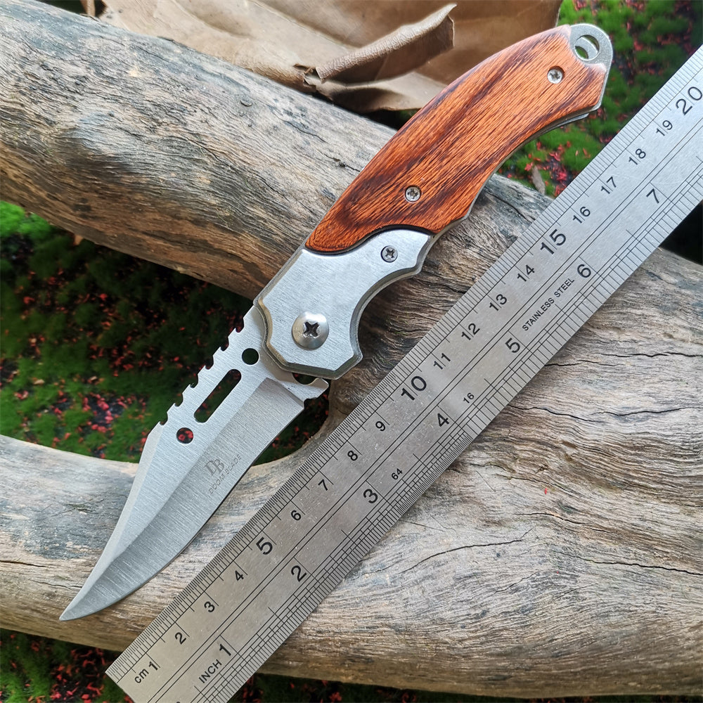 LED Light Folding Blade Knife with Wooden Handle for Hunting, Self Defense and Survival - Portable and Versatile Pocket Knives