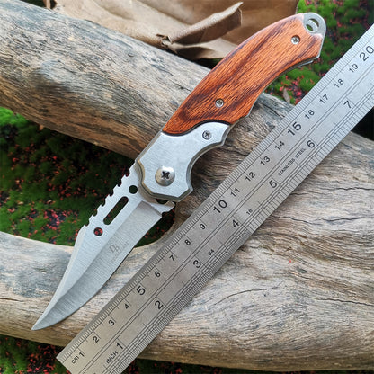 LED Light Folding Blade Knife with Wooden Handle for Hunting, Self Defense and Survival - Portable and Versatile Pocket Knives