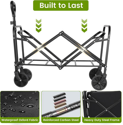 Heavy Duty, Foldable, Portable, Wagon for Groceries, Beach Cart with All-Terrain Wheels  Drink Holders