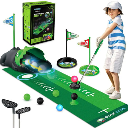 Kids Toy Golf Club Set with  LED Automatic Ball Return Putting Mat Mini Golf Game