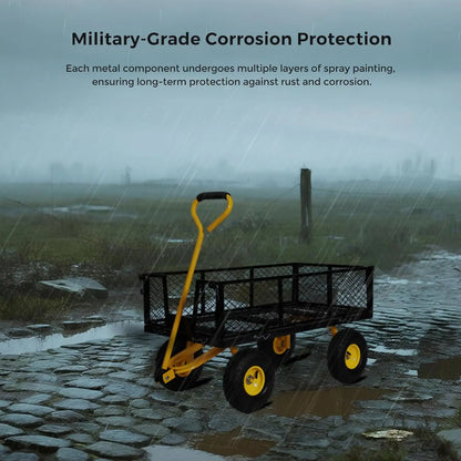 Utility Wagon ,10 Inch Flat Free Tires, Black & Yellow 900 Lbs Capacity