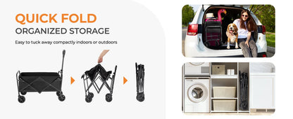Heavy Duty, Foldable, Portable, Wagon for Groceries, Beach Cart with All-Terrain Wheels  Drink Holders