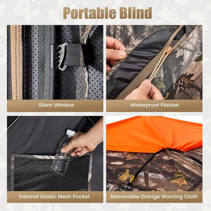 Hunting Blind 300D See Through Ground Blinds with Carrying Bag, 2/3/4 Person 270 Degree 2 Doors Pop Up Deer Blind Portable