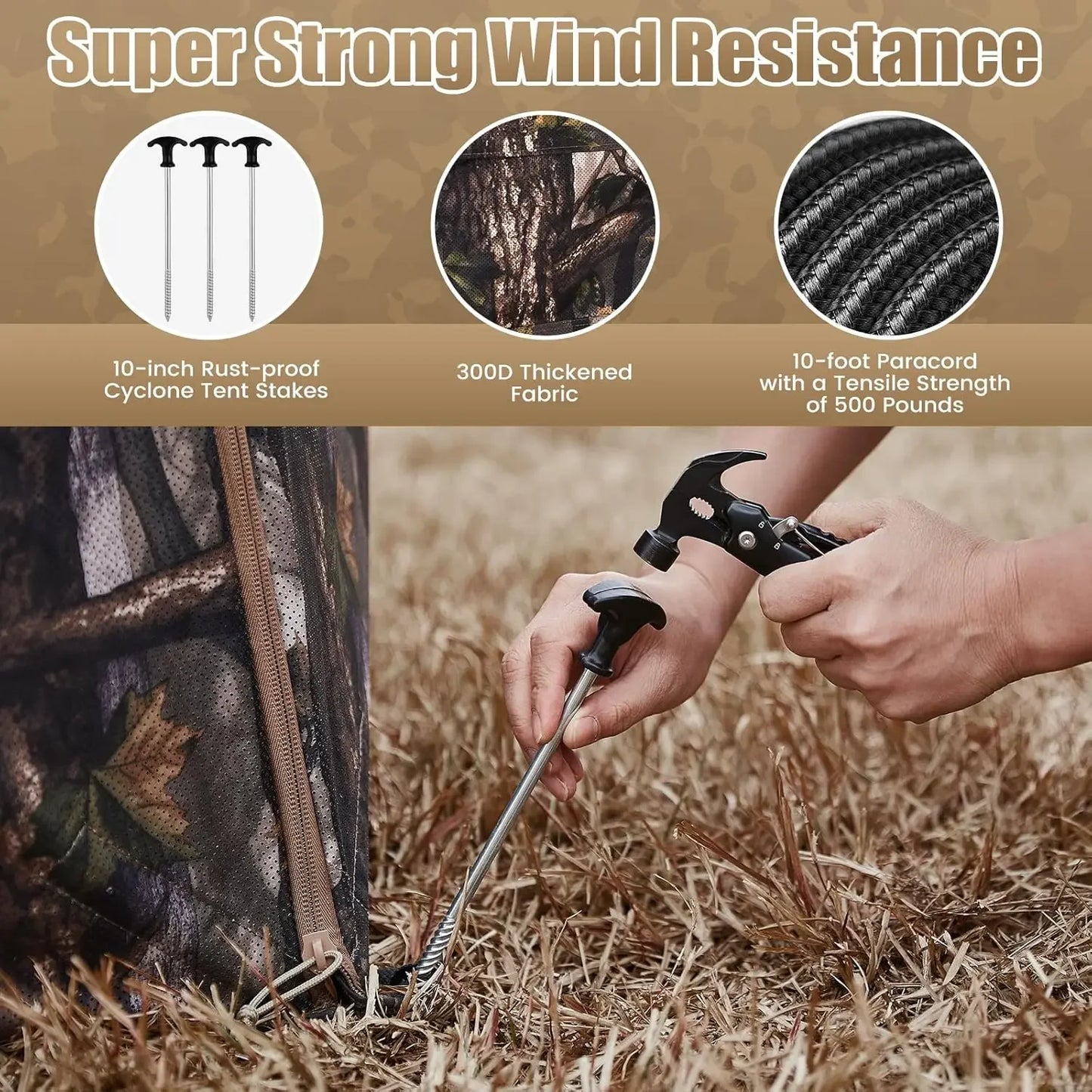 Hunting Blind 300D See Through Ground Blinds with Carrying Bag, 2/3/4 Person 270 Degree 2 Doors Pop Up Deer Blind Portable