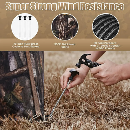 Hunting Blind 300D See Through Ground Blinds with Carrying Bag, 2/3/4 Person 270 Degree 2 Doors Pop Up Deer Blind Portable