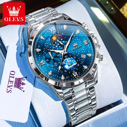 OLEVS Trend Men's Moon Phase Luminous Starry Sky Dial Quartz  Wristwatch