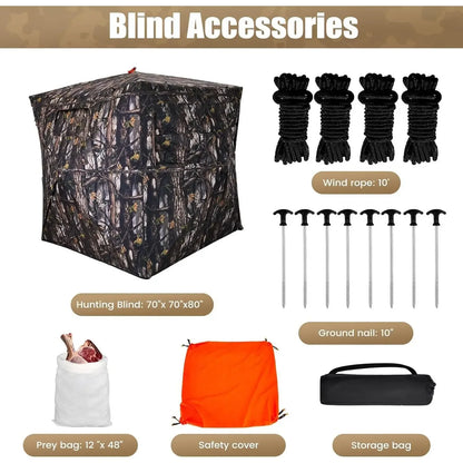 Hunting Blind 300D See Through Ground Blinds with Carrying Bag, 2/3/4 Person 270 Degree 2 Doors Pop Up Deer Blind Portable