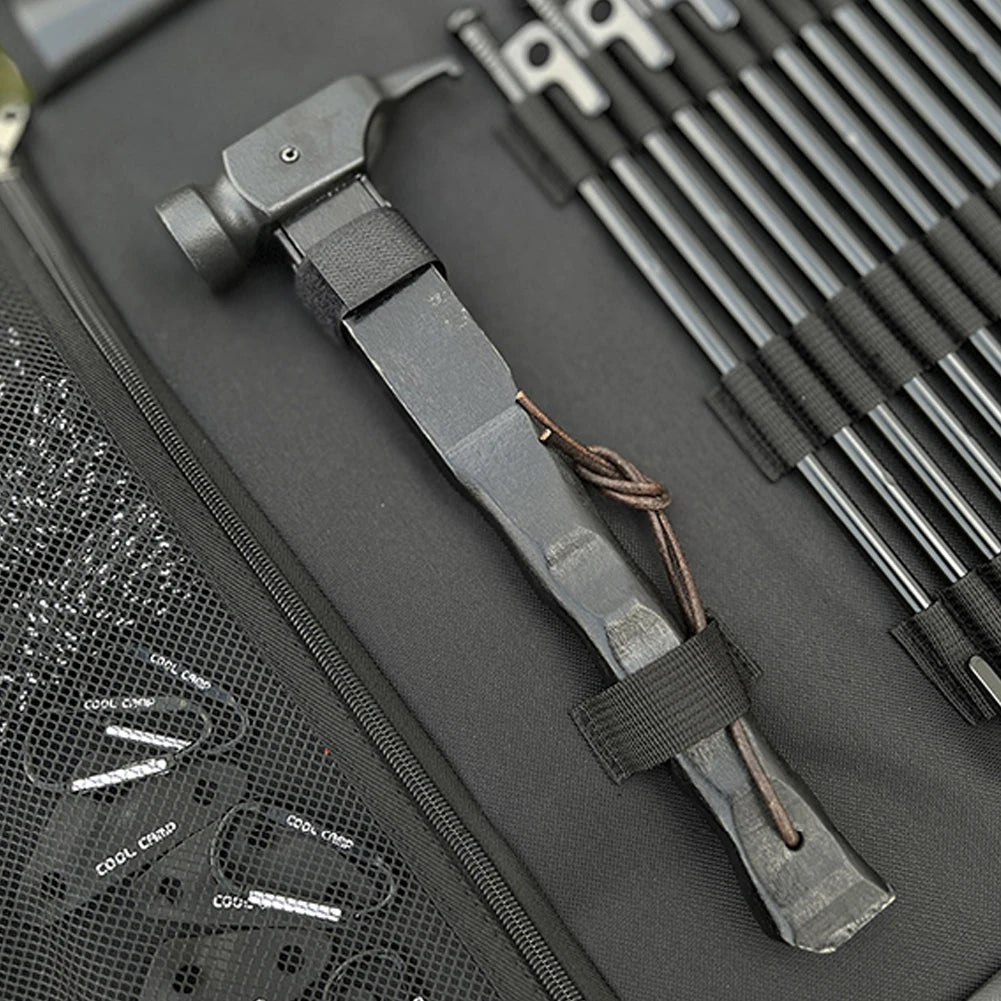 Portable Camping Tent Stake Bag with Hammer, Rope,
