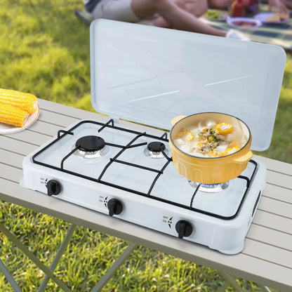 White Built-in 3-Burner Gas Cooktop Rectangular Cast Aluminum with Hose