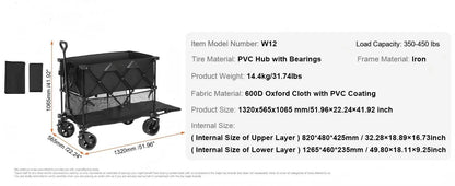 Collapsible Folding Beach Wagon with All-Terrain Wheels and Drink Holders
