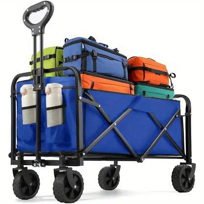 Heavy Duty, Foldable, Portable, Wagon for Groceries, Beach Cart with All-Terrain Wheels  Drink Holders