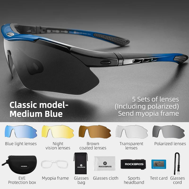ROCKBROS Polarized Cycling Glasses 5 Lens May take  3 weeks shipping time