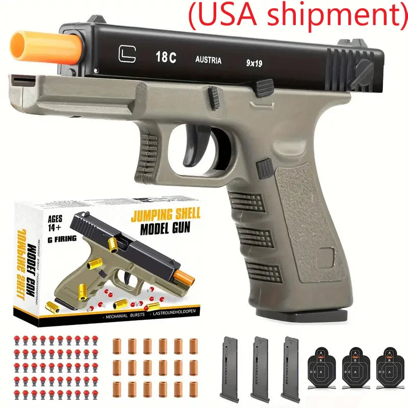 Soft Bullet Toy Gun - Semi-Automatic Handgun with Shell Ejection and Auto Rebound