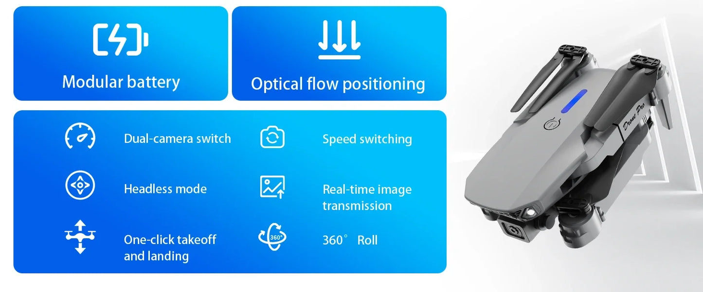 E88 Pro RC Drone 8K Professional with 1080P Wide Angle HD Camera