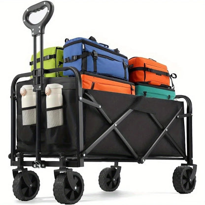 Heavy Duty, Foldable, Portable, Wagon for Groceries, Beach Cart with All-Terrain Wheels  Drink Holders