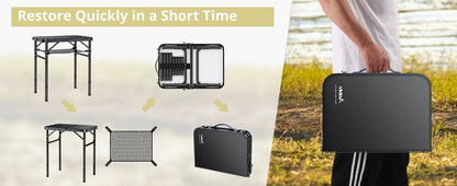 Camping Table, Folding, Black Aluminum 23.2"x16", Adjustable H 26.4",