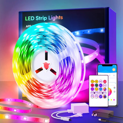 200ft smart LED light strip (2 rolls 100ft), RGB light built-in microphone can Sync with music