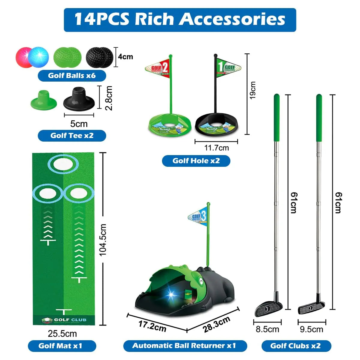 Kids Toy Golf Club Set with  LED Automatic Ball Return Putting Mat Mini Golf Game