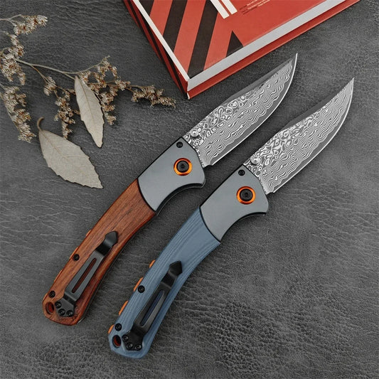 Crooked River Folding Knife Wooden / G10 Handles Damascus Steel Blade BM 15080