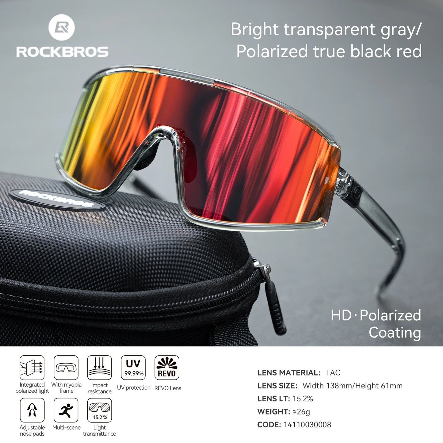 ROCKBROS Cycling Sunglasses Polarized UV400 Driving Non-slip Anti-fog Photochromic Glasses