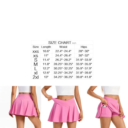 Women's Two-In-One Highwaisted Tennis Skirt Gym Sports Golf Pants Skirt S