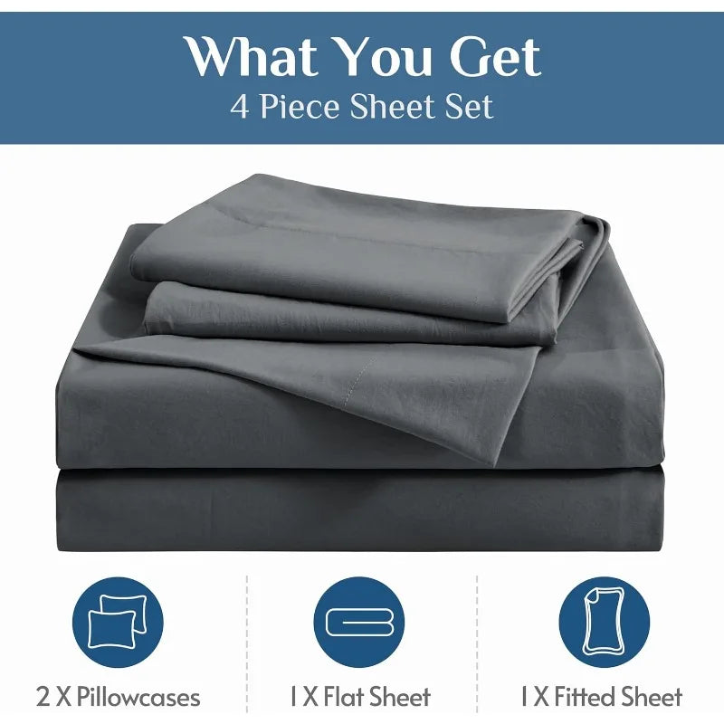 Dark Grey Queen Sheets Set, with 14 inch Deep Pocket
