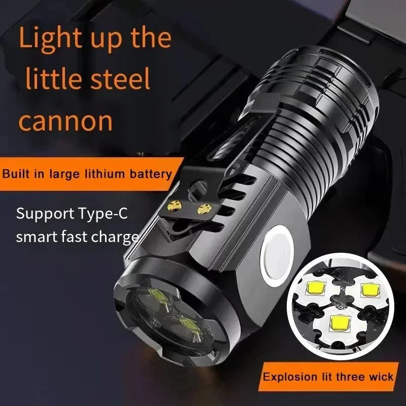 3LED Super Bright Flashlight Emergency Spotlight with Pen Clip Tail Magnet