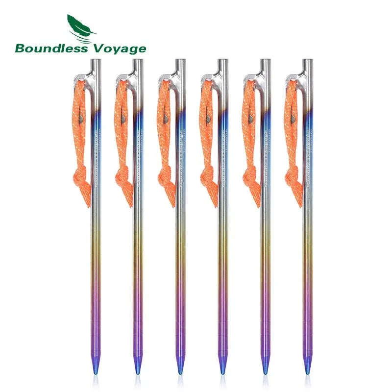 Boundless Voyage 6pcs Heavy Duty Titanium Alloy Tent Stakes Peg Camping