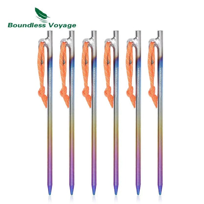 Boundless Voyage 6pcs Heavy Duty Titanium Alloy Tent Stakes Peg Camping