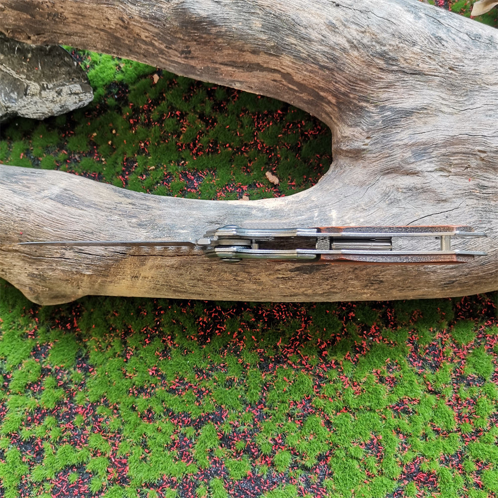 LED Light Folding Blade Knife with Wooden Handle for Hunting, Self Defense and Survival - Portable and Versatile Pocket Knives