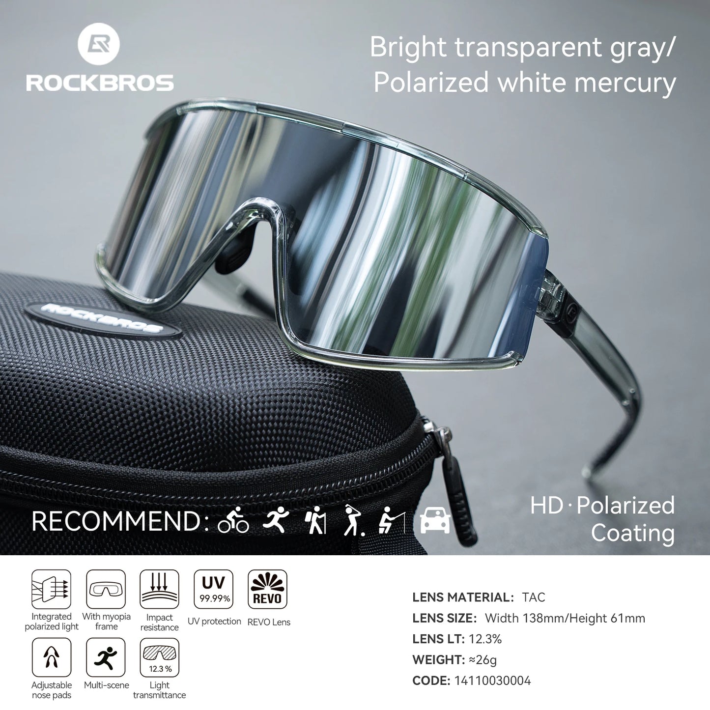 ROCKBROS Cycling Sunglasses Polarized UV400 Driving Non-slip Anti-fog Photochromic Glasses