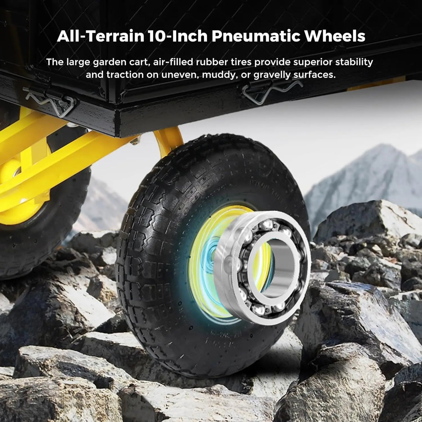 Utility Wagon ,10 Inch Flat Free Tires, Black & Yellow 900 Lbs Capacity