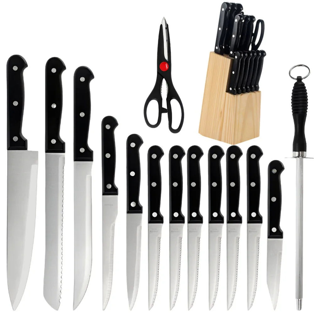 15pcs Chef Knife Set Stainless Steel Kitchen Knives Sets with Scissors,Sharpening Rod