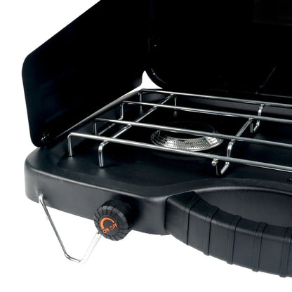 Portable Dual Burner Propane Camping Stove with Wind Guards