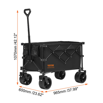 Collapsible Folding Beach Wagon with All-Terrain Wheels and Drink Holders