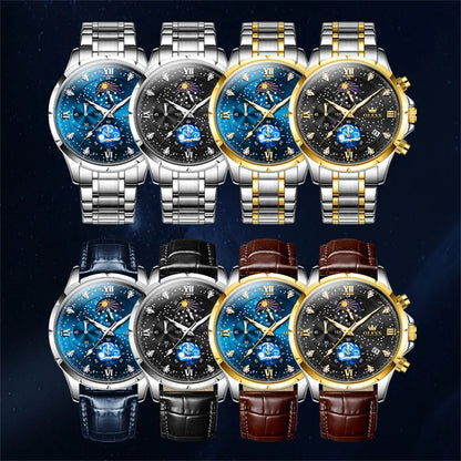 OLEVS Trend Men's Moon Phase Luminous Starry Sky Dial Quartz  Wristwatch