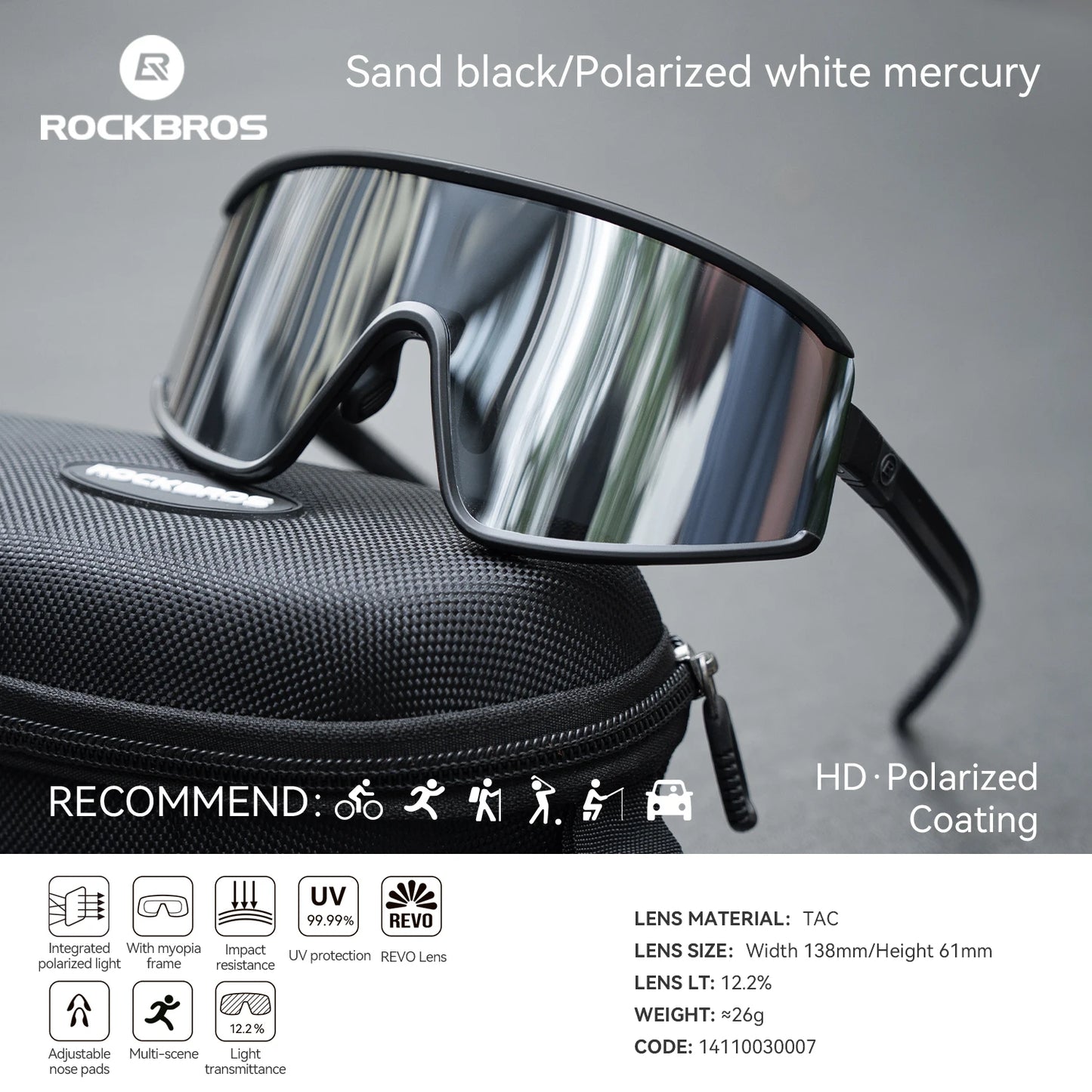 ROCKBROS Cycling Sunglasses Polarized UV400 Driving Non-slip Anti-fog Photochromic Glasses