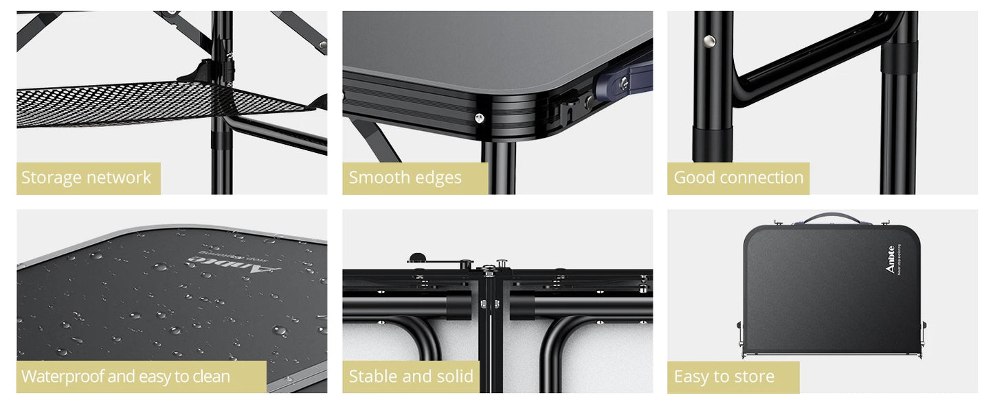 Camping Table, Folding, Black Aluminum 23.2"x16", Adjustable H 26.4",