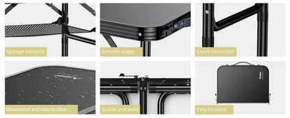 Camping Table, Folding, Black Aluminum 23.2"x16", Adjustable H 26.4",