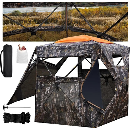 Hunting Blind 300D See Through Ground Blinds with Carrying Bag, 2/3/4 Person 270 Degree 2 Doors Pop Up Deer Blind Portable