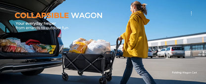 Heavy Duty, Foldable, Portable, Wagon for Groceries, Beach Cart with All-Terrain Wheels  Drink Holders
