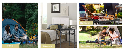 Camping Table, Folding, Black Aluminum 23.2"x16", Adjustable H 26.4",