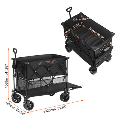 Collapsible Folding Beach Wagon with All-Terrain Wheels and Drink Holders